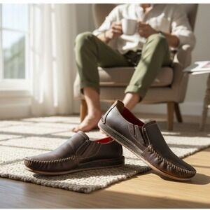 OluKai Ali'l Elua Dark Brown‎ Leather Slip On Loafer Shoes Size 9 M EU 42